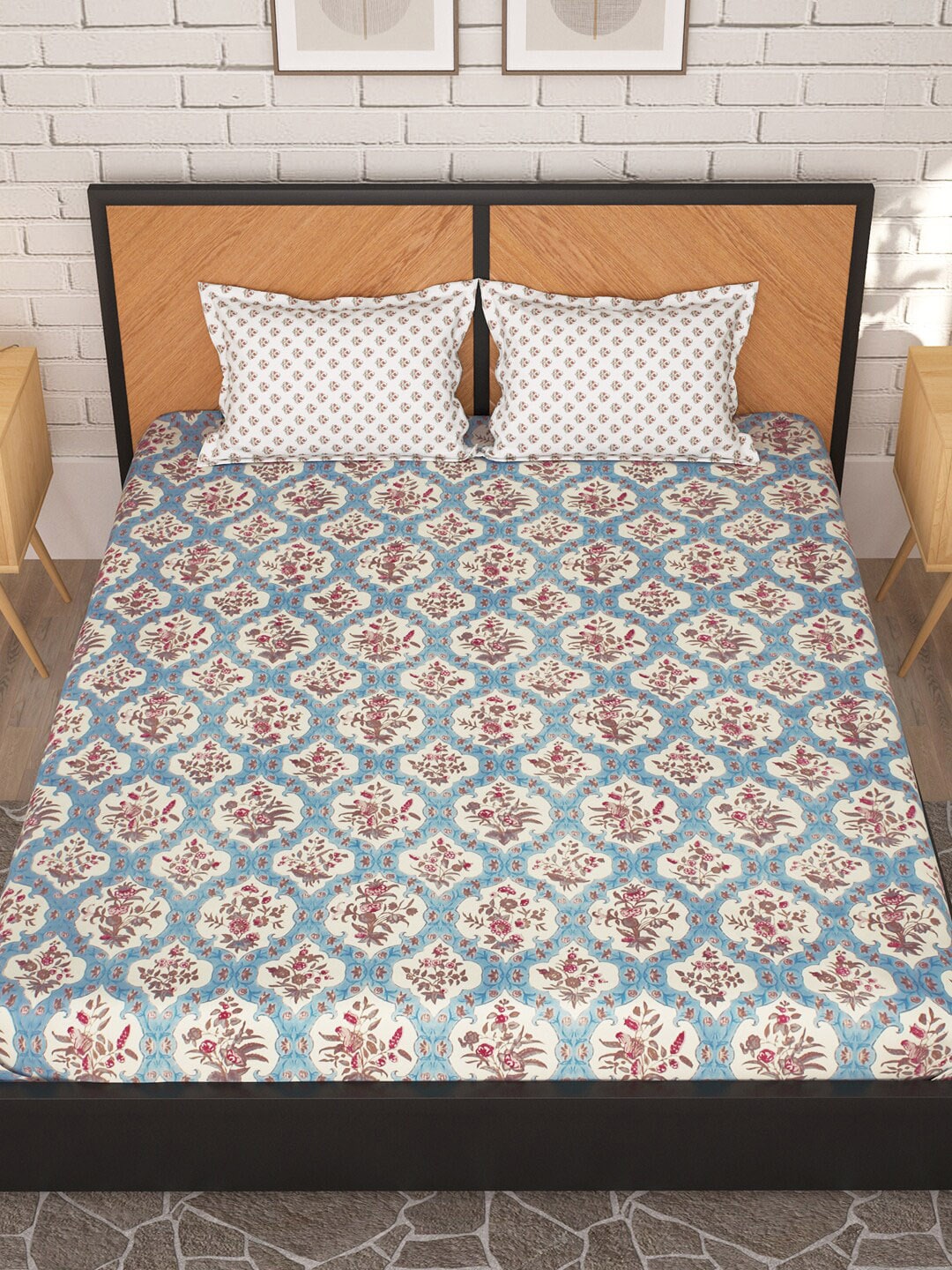 Story@home Cream-Coloured & Pink Floral Microfiber 180 TC Queen Bedsheet & 2 Pillow Covers - Distacart