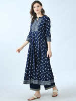 Thumbnail for Kalini Ethnic Motifs Printed Mandarin Collar Anarkali Kurta With Palazzos - Distacart