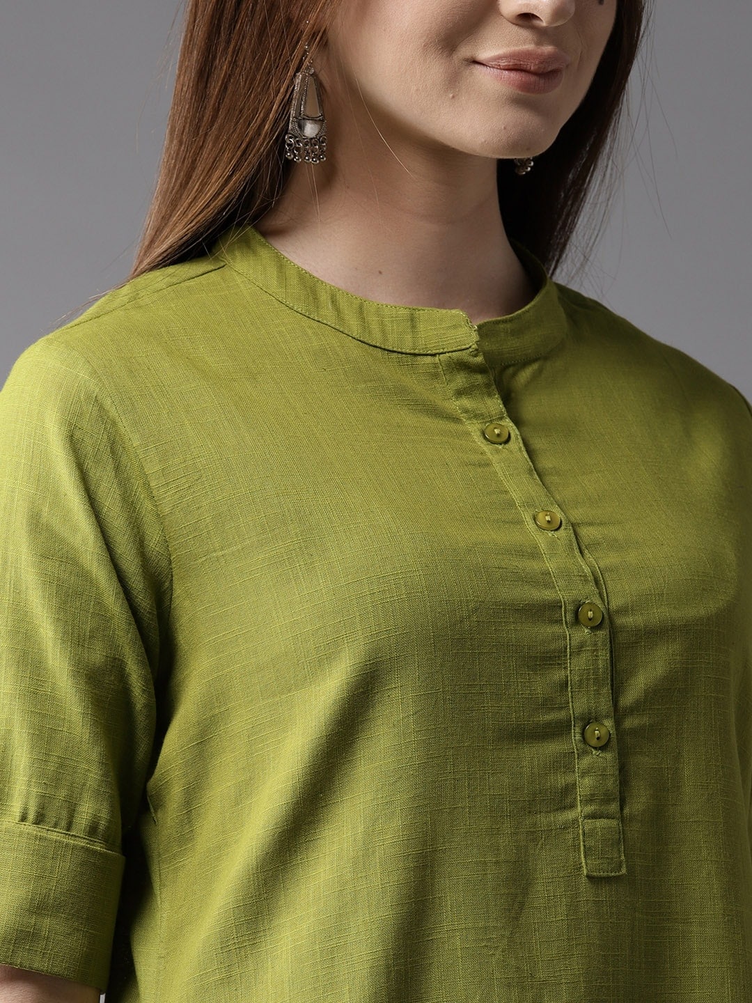 HERE&NOW Women Sap Green Solid Symmetric Kurta - Distacart