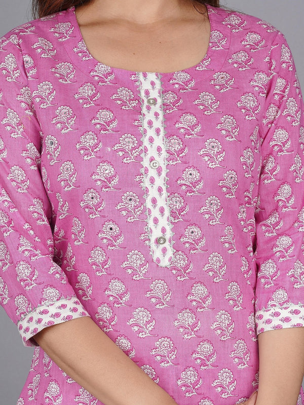 Kalini Women Pink Ethnic Motifs Printed Pure Cotton Kurta with Trouser & Dupatta - Distacart