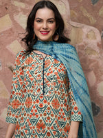 Thumbnail for Sangria Printed Regular Pure Cotton Kurta with Trousers & With Dupatta - Distacart