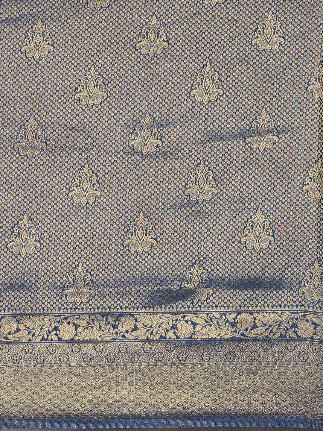 Saree Mall Navy Blue Ethnic Motifs Zari Silk Blend Banarasi Saree - Distacart