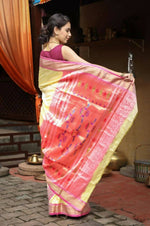 Thumbnail for Very Much Indian Handloom Pure Silk Paithani Pastel Light Yellow - Distacart