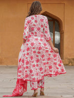 Thumbnail for Kalini Floral Printed V-Neck Regular Kurta With Trousers & Dupatta - Distacart