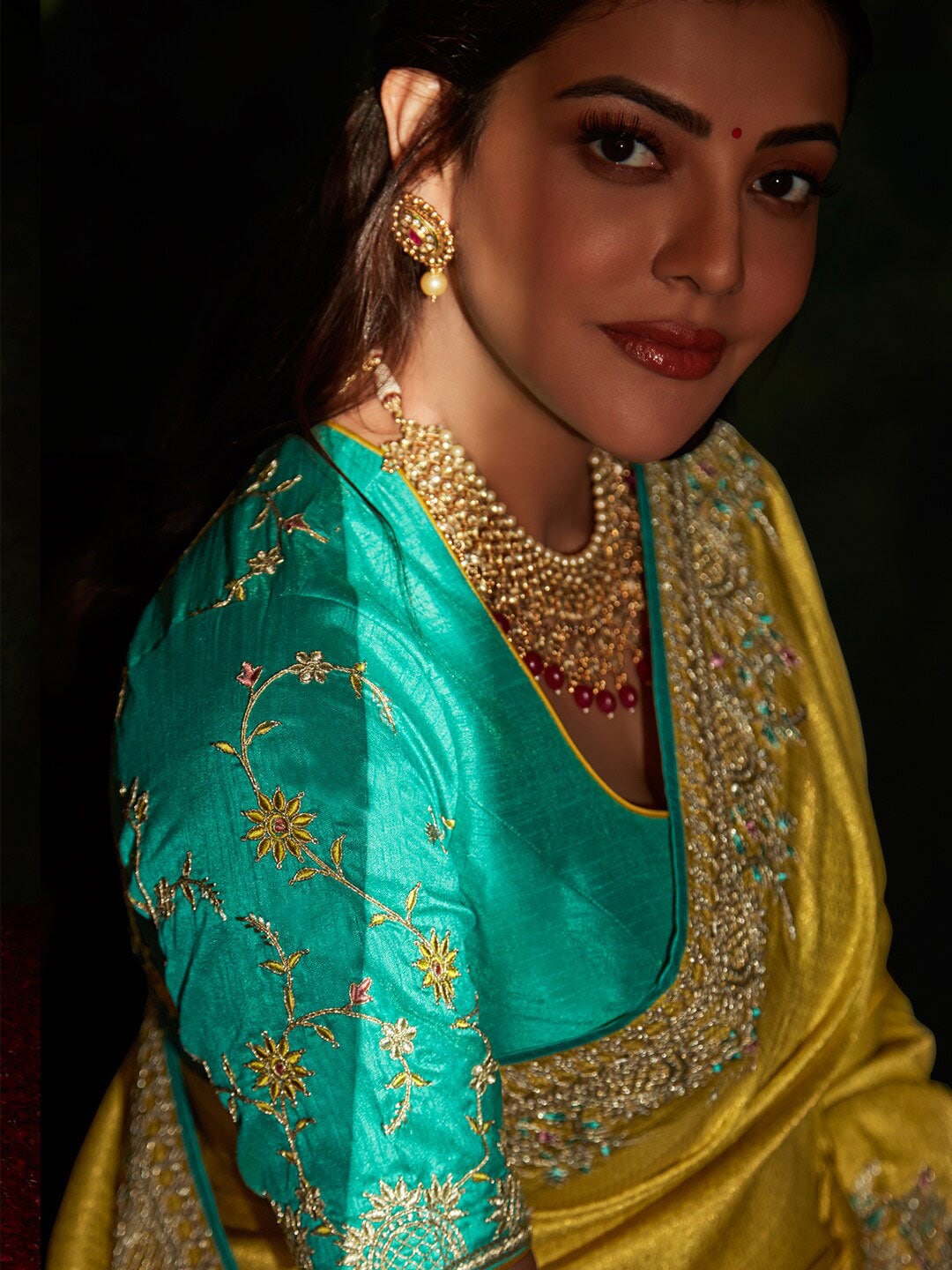 Mitera Yellow & Blue Woven Design Beads and Stones Saree - Distacart