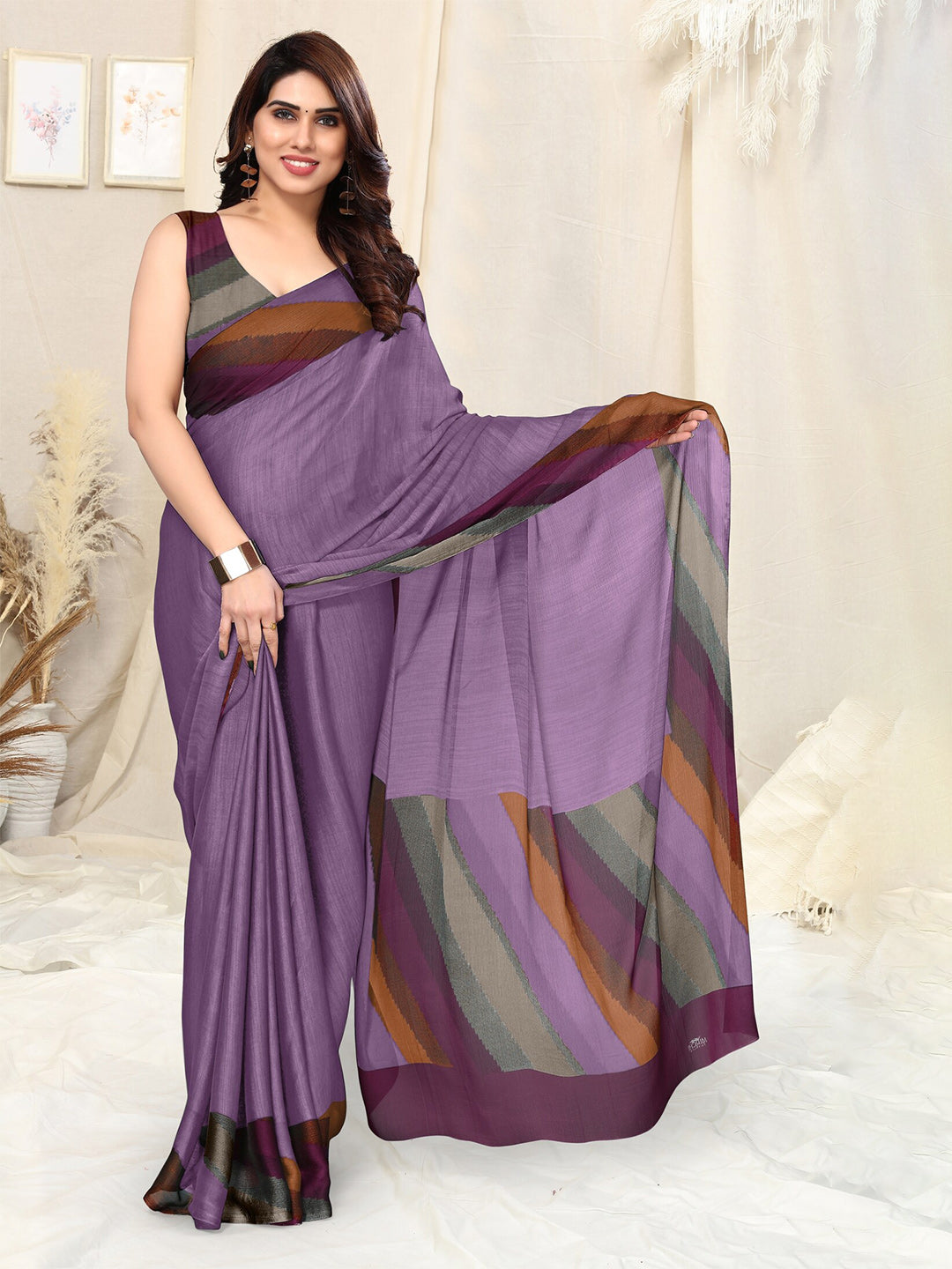 Kalini Striped Poly Chiffon Saree - Distacart