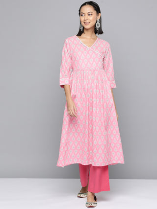 HERE&NOW Ethnic Motifs Printed Sequined Detail Angrakha Kurta - Distacart