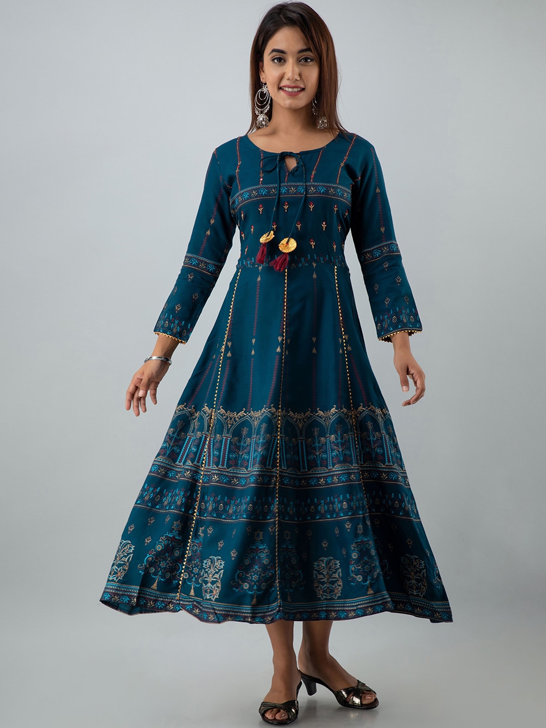 Kalini Women Teal Ethnic Motifs Printed Anarkali Kurta - Distacart