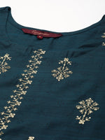 Thumbnail for Sangria Teal Blue & Golden Embroidered Regular Kurta - Distacart