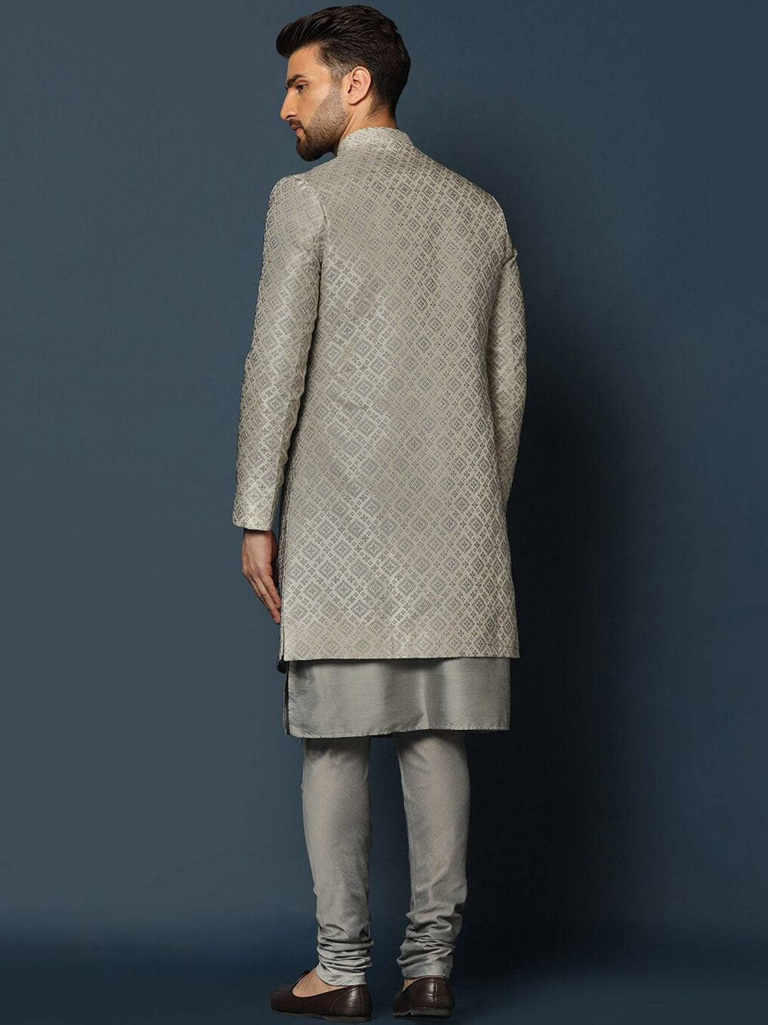 KISAH Woven-Design Cotton Sherwani Set - Distacart