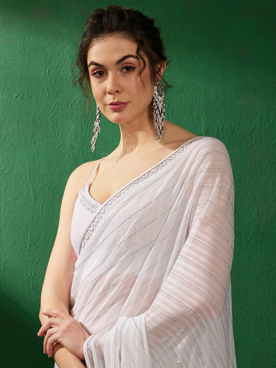 Sangria Embellished Pure Georgette Sarees - Distacart