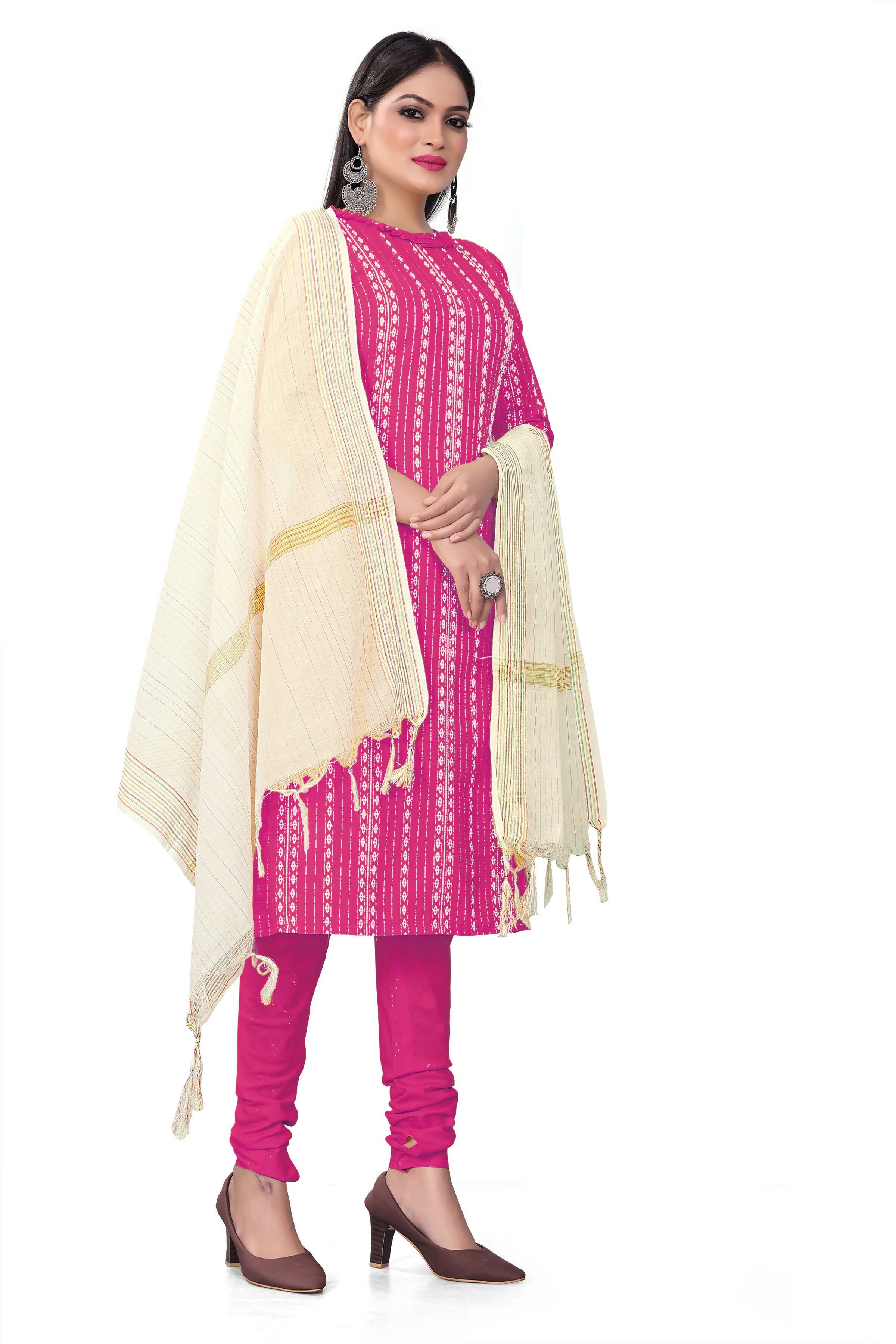 Pink Cotton Jacquard Woven Unstitched Dress Material - Amara - Distacart