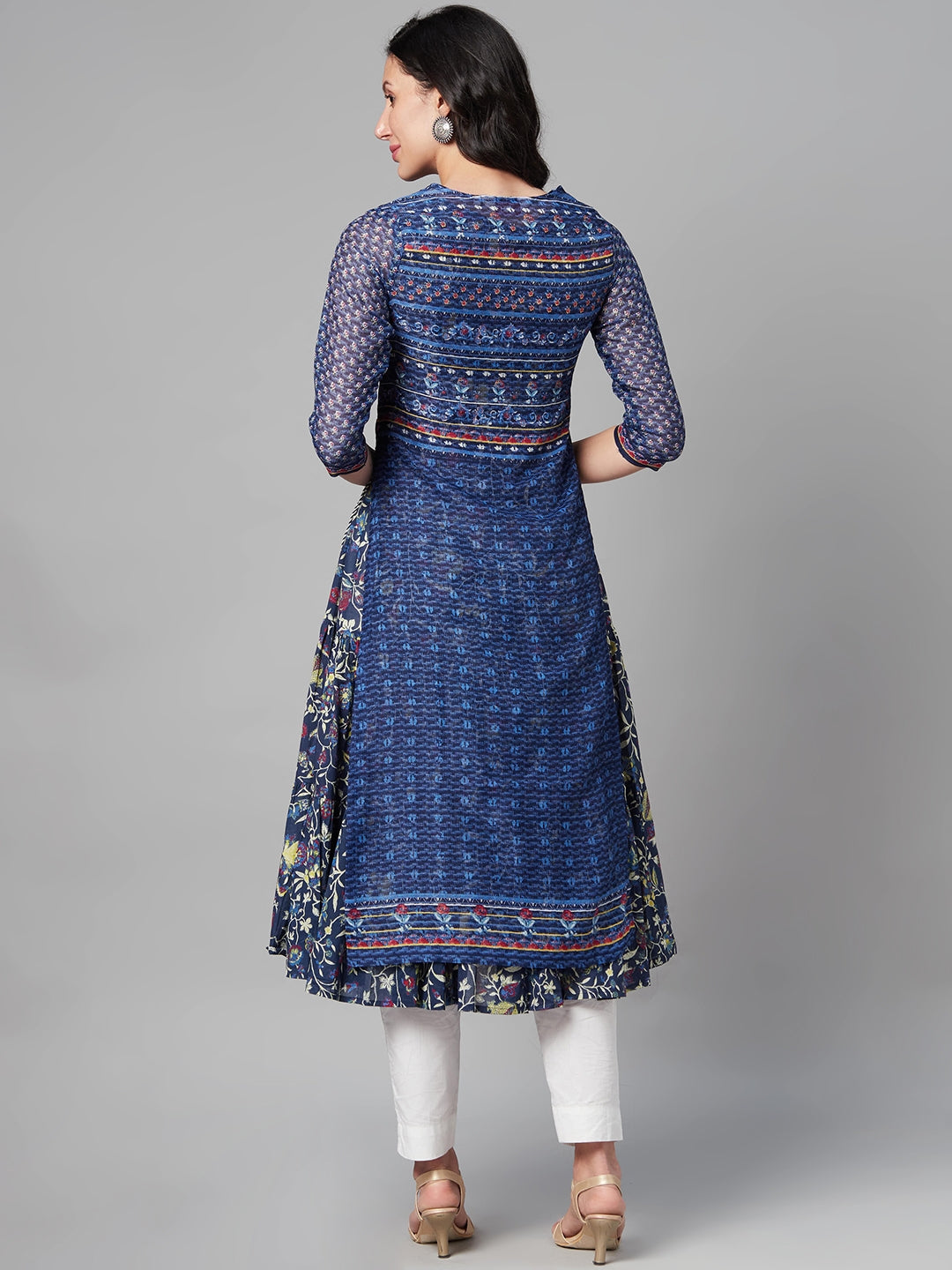 Biba Women Blue & Red Layered Ethnic Motifs Printed Kurta - Distacart