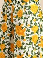 Thumbnail for Sangria Women Yellow Floral Printed Lace Inserts Pure Cotton Kurta with Sharara & Dupatta - Distacart