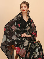 Thumbnail for Sangria Black & Red Floral Sequinned Pure Georgette Saree - Distacart