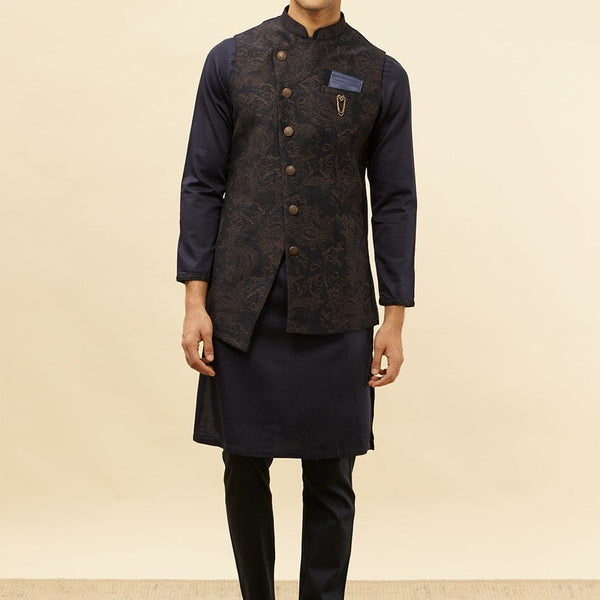 Manyavar Brocade Regular Kurta and Pyjamas With Nehru Jacket - Distacart