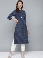 Thumbnail for HERE&NOW Women Navy Blue & White Bandhani Print Straight Kurta - Distacart