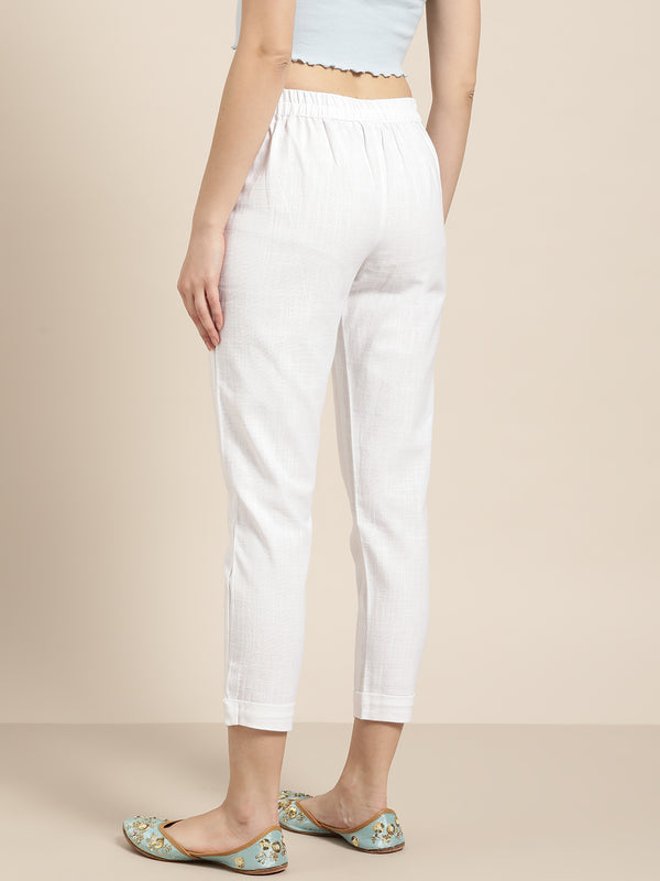 Jaipur Kurti Women White Regular Cropped Trousers - Distacart