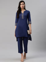 Thumbnail for Biba Women Navy Blue Solid Kurta with Palazzos - Distacart