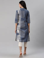 Thumbnail for Biba Women Navy Blue & White Striped Kurta with Trousers - Distacart