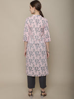 Thumbnail for Sangria Women Pink & Grey Floral Printed Kurta - Distacart