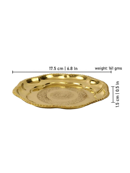 Spillbox Gold-Toned Brass Engraved Zig Zag Thali Pooja Essential - Distacart