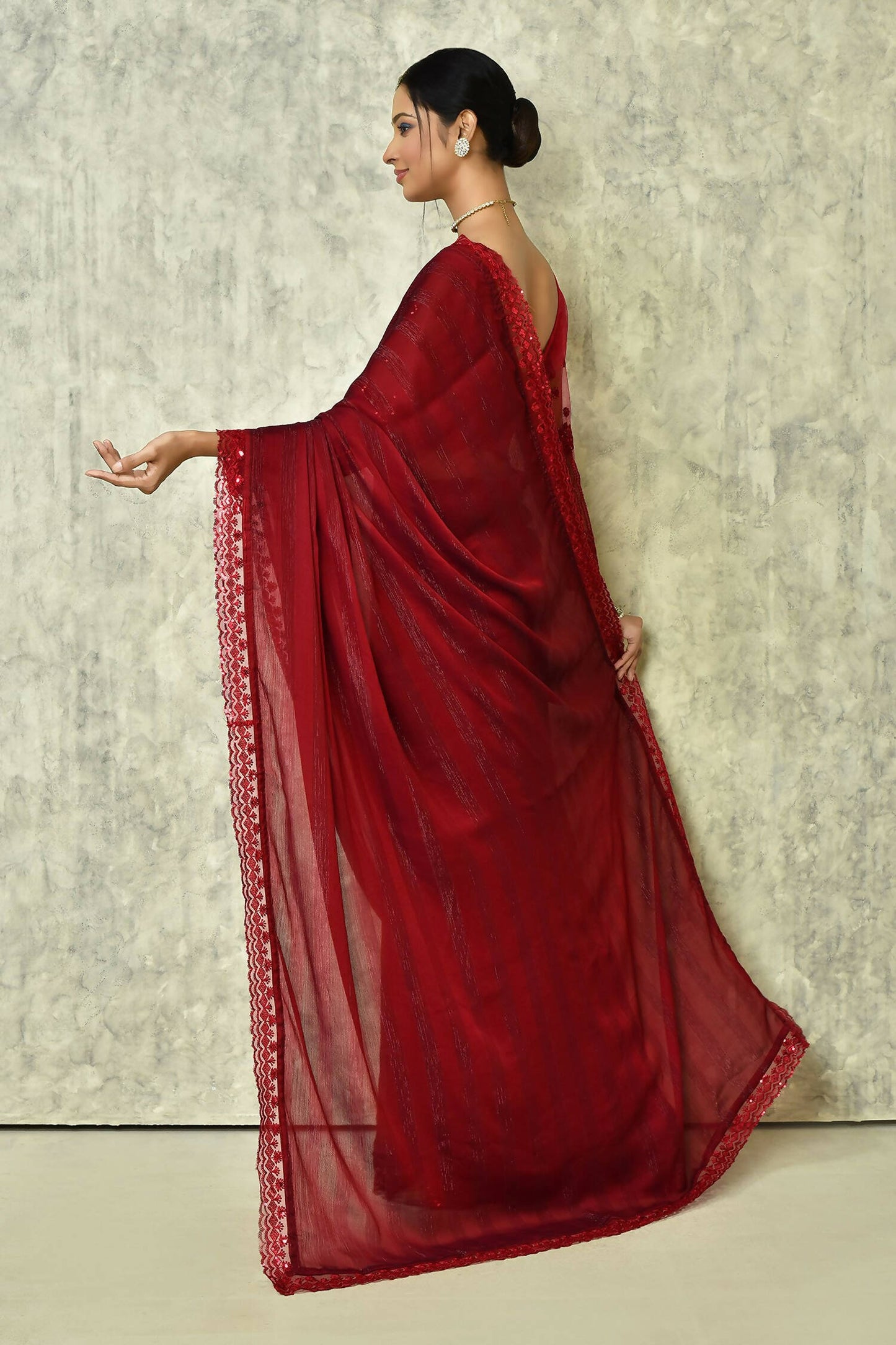 Maroon Silk Stripe Saree With Blouse Piece - Purvi - Distacart