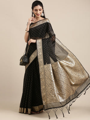 Saree Mall Black Woven Design Zari Silk Blend Banarasi Saree - Distacart