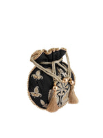 Thumbnail for Masq Black & Gold-Toned Embellished Embroidered Potli Clutch - Distacart