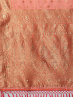 Thumbnail for Mitera Peach-Coloured & Gold Floral Woven Design Silk Blend Banarasi Saree - Distacart