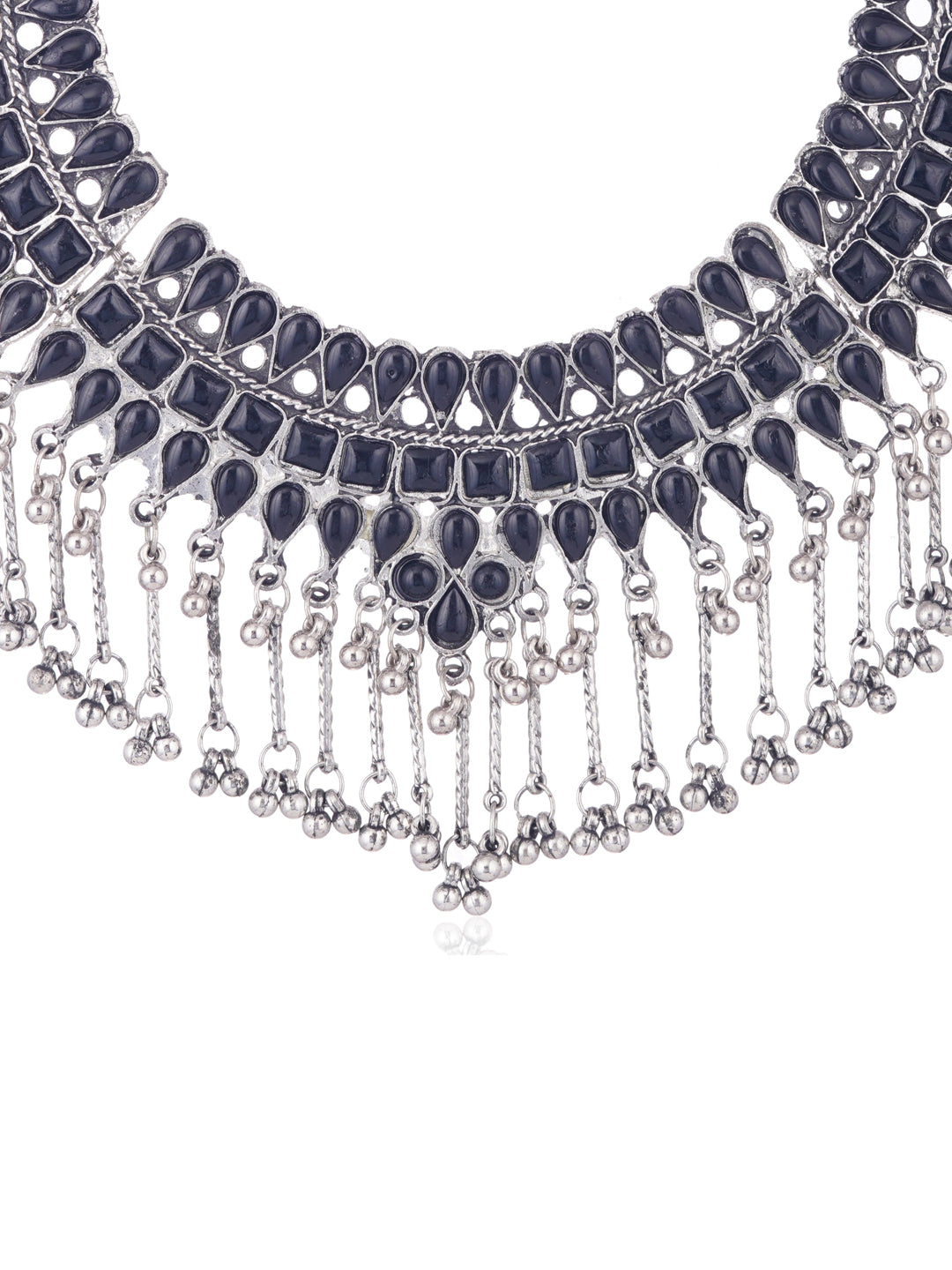 Cardinal Silver-Plated Black Stone Studded Jewellery Set - Distacart