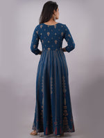 Thumbnail for Kalini Woman Navy Blue Ethnic Motifs Printed Keyhole Neck Floral Anarkali Kurta - Distacart