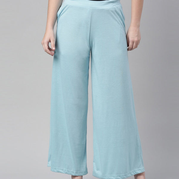 Souchii Blue Knitted Palazzos - Distacart