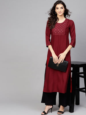 Libas Maroon Yoke Design Straight Kurta - Distacart