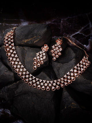 Saraf RS Jewellery Rose Gold-Plated White AD-Studded Handcrafted Jewellery Set - Distacart