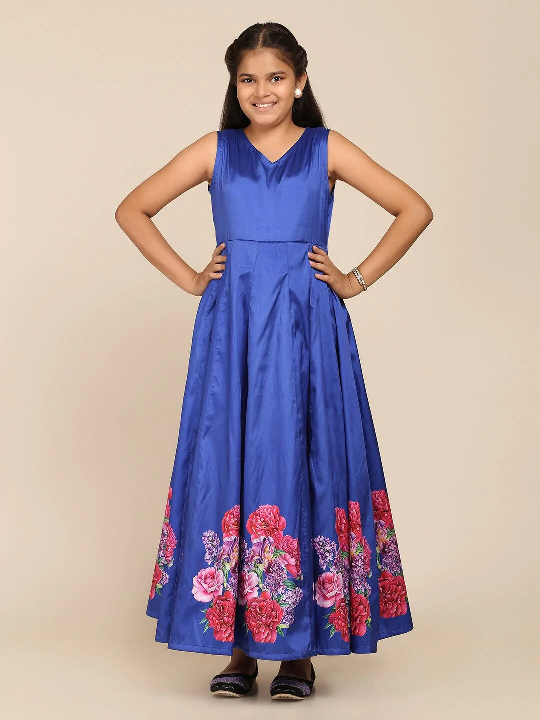 NOZ2TOZ Blue Floral Maxi Gown Dress For Girls - Distacart