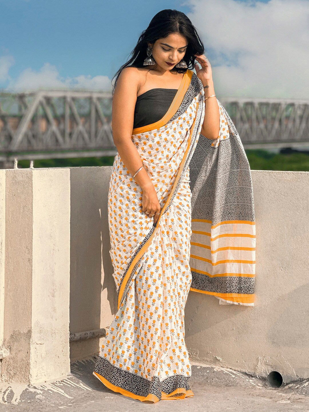 Kalini Floral Printed Pure Cotton Bagru Saree - Distacart