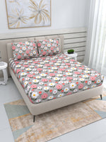 Thumbnail for DREAM WEAVERZ Silver & Pink Pure Cotton Floral Queen Bedsheet with 2 Pillow Covers - Distacart