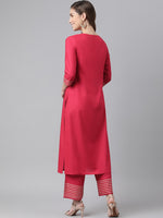 Thumbnail for Khushal K Women Maroon & White Yoke Design Kurta with Palazzos - Distacart