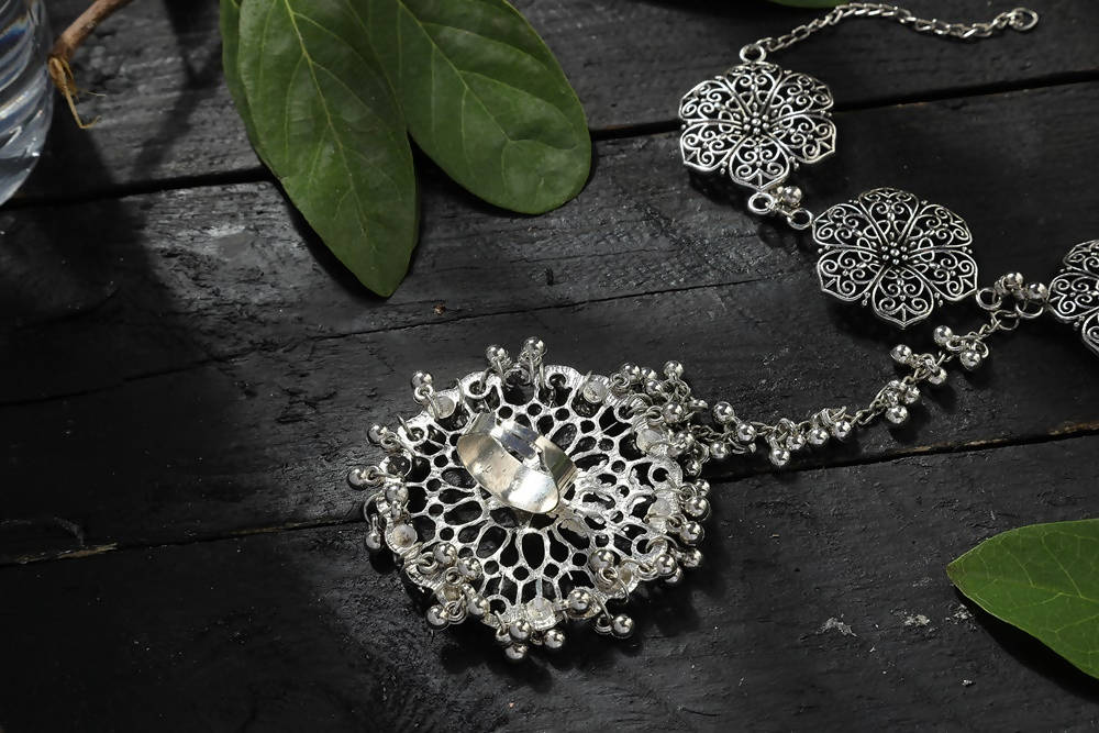 Mominos Fashion Kamal Johar Oxidised Silver-Plated Floral Bracelet