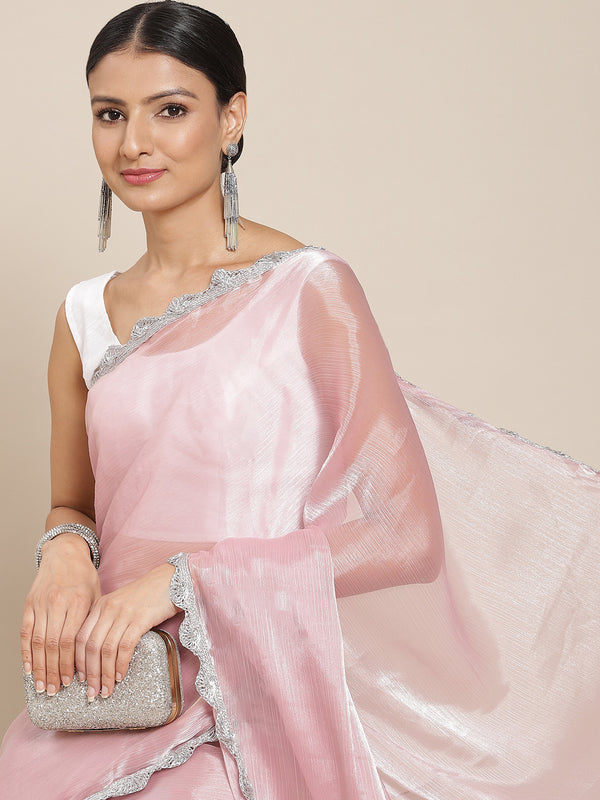 Tikhi Imli Pink Solid Embellished Border Saree - Distacart