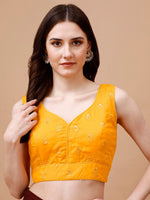 Thumbnail for Tikhi Imli Ethnic Motifs Embroidered Sequinned Sleeveless Dupion Saree Blouse - Distacart