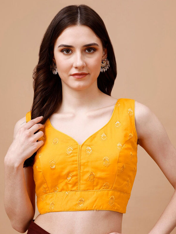 Tikhi Imli Ethnic Motifs Embroidered Sequinned Sleeveless Dupion Saree Blouse - Distacart