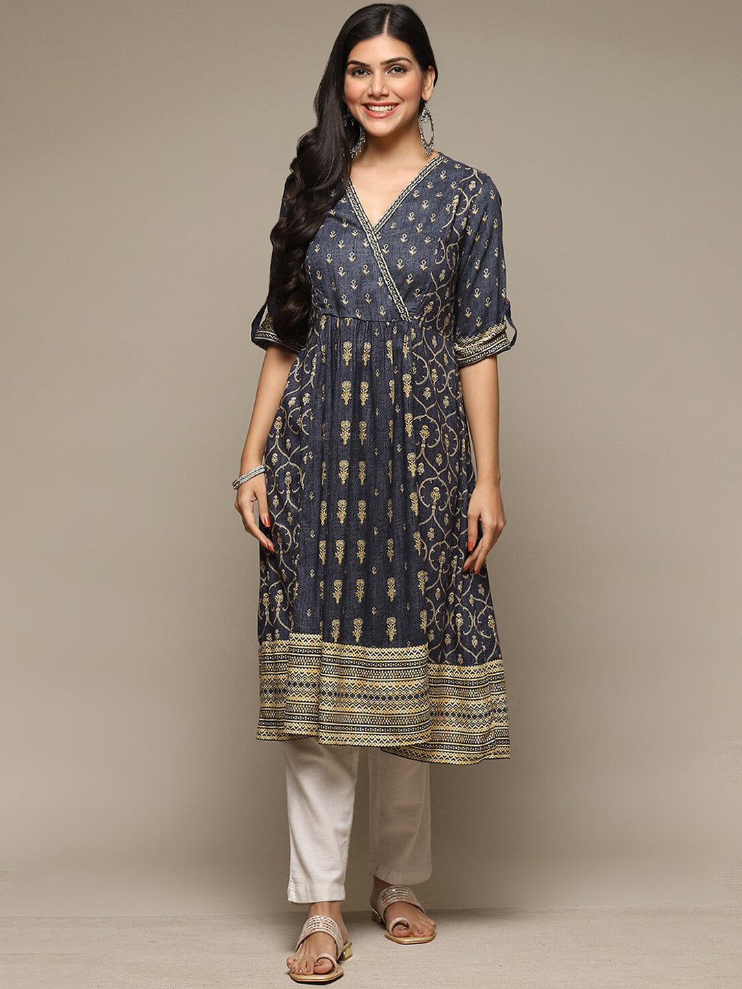 Biba Ethnic Motifs Printed Anarkali Kurta - Distacart