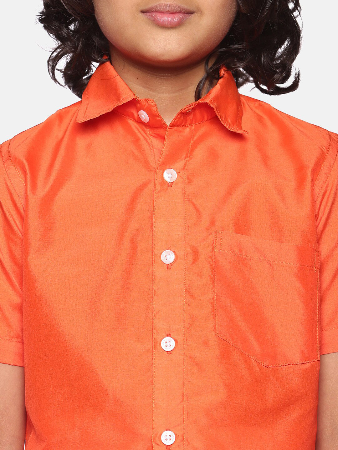 Sethukrishna Boys Orange & White Solid Shirt with Dhoti Set - Distacart