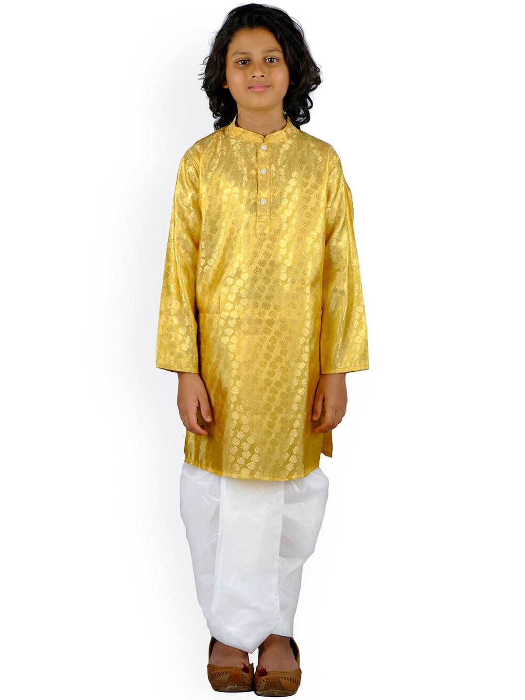Sethukrishna Boys Gold-Toned Ethnic Motifs Printed Kurta with Pyjamas - Distacart