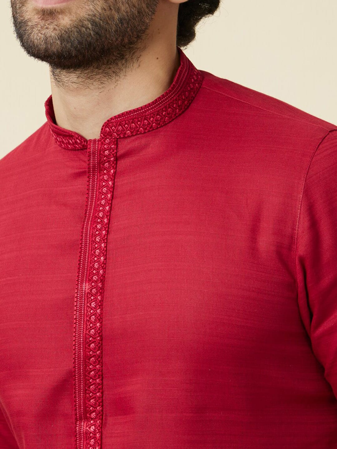 Manyavar Mandarin Collar Pure Cotton Kurta With Pyjamas - Distacart