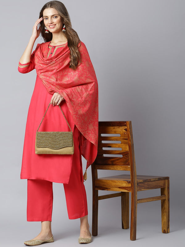 Khushal K Women Pink Gotta Patti Kurta with Trousers & With Dupatta - Distacart