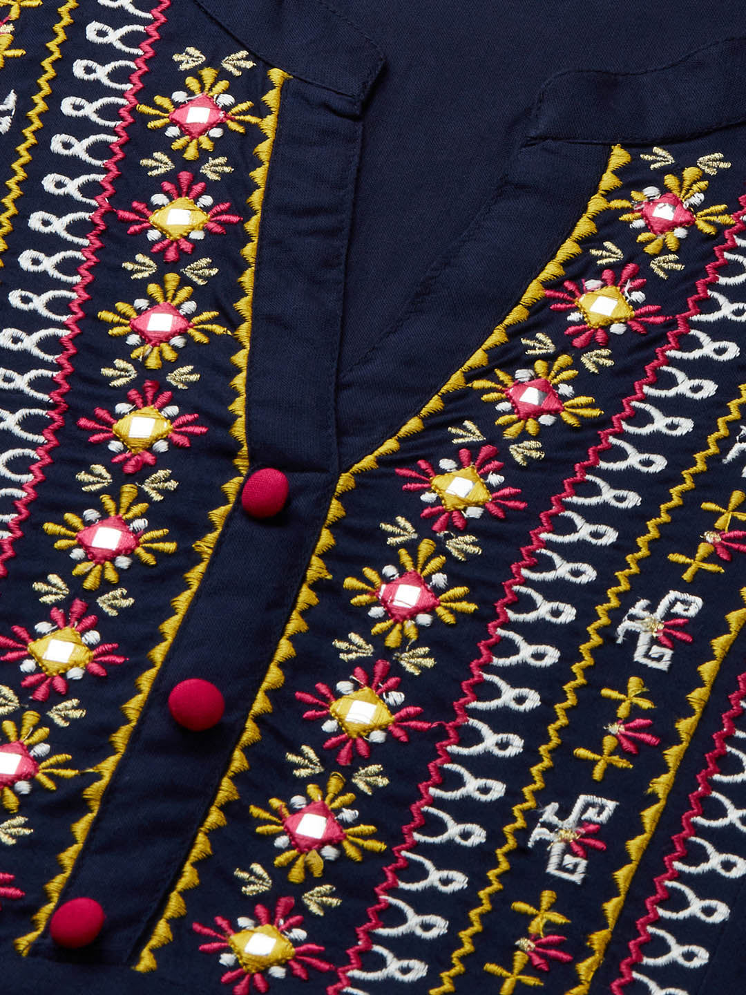 Kalini Women Navy Blue Ethnic Motifs Embroidered Yoke Design Kurta - Distacart