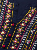 Thumbnail for Kalini Women Navy Blue Ethnic Motifs Embroidered Yoke Design Kurta - Distacart